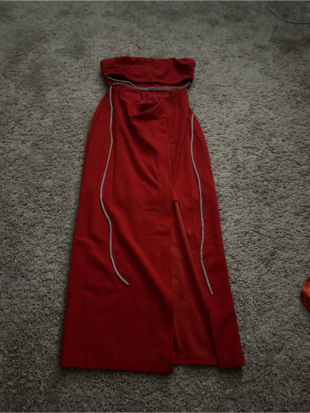 Strapless Red Jumpsuit with Silver Trim